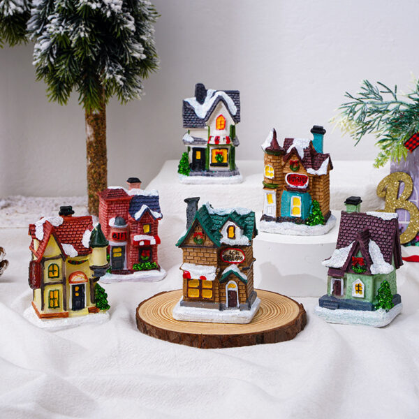 Set of 6 Christmas Village Houses Decoration Resin Material LED Lighting - Image 3