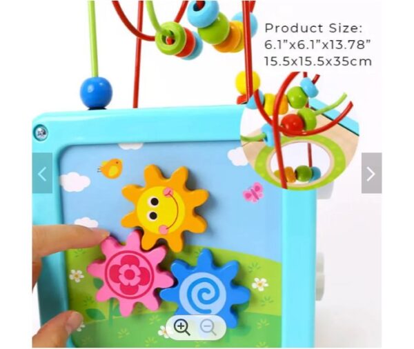 Wooden Activity shape sorter, bead maze, and clockwork Cube - Image 4