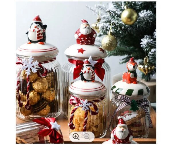 Christmas Storage Cookie Candy and food storage glass Jar with Santa figurine on top - Image 2