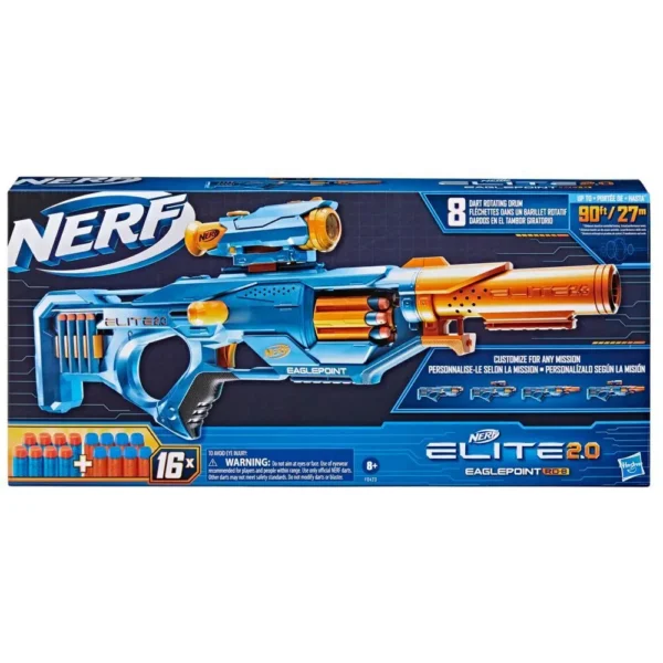 Nerf Elite 2.0 Eaglepoint RD-8 Blaster -- 8-Dart Drum, Detachable Scope and Barrel, 16 Nerf Darts, Bolt Action