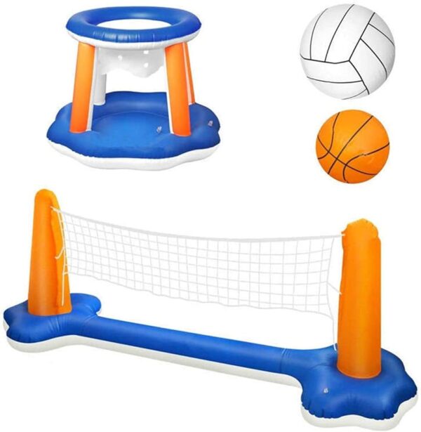 Inflatable basketball and volleyball swimming pool fun set