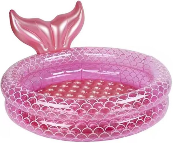 Pink Inflatable Kids 140cm round pool with mermaid tail